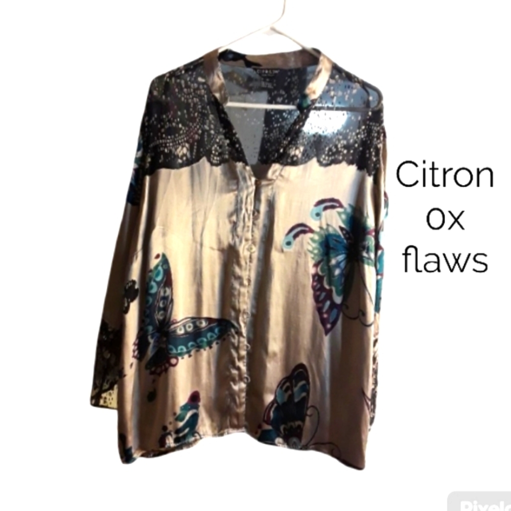 Citron Cream Boxy Blouse with Mandarin Collar